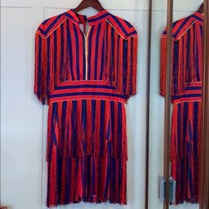 Beautiful striped red and blue fringe dress